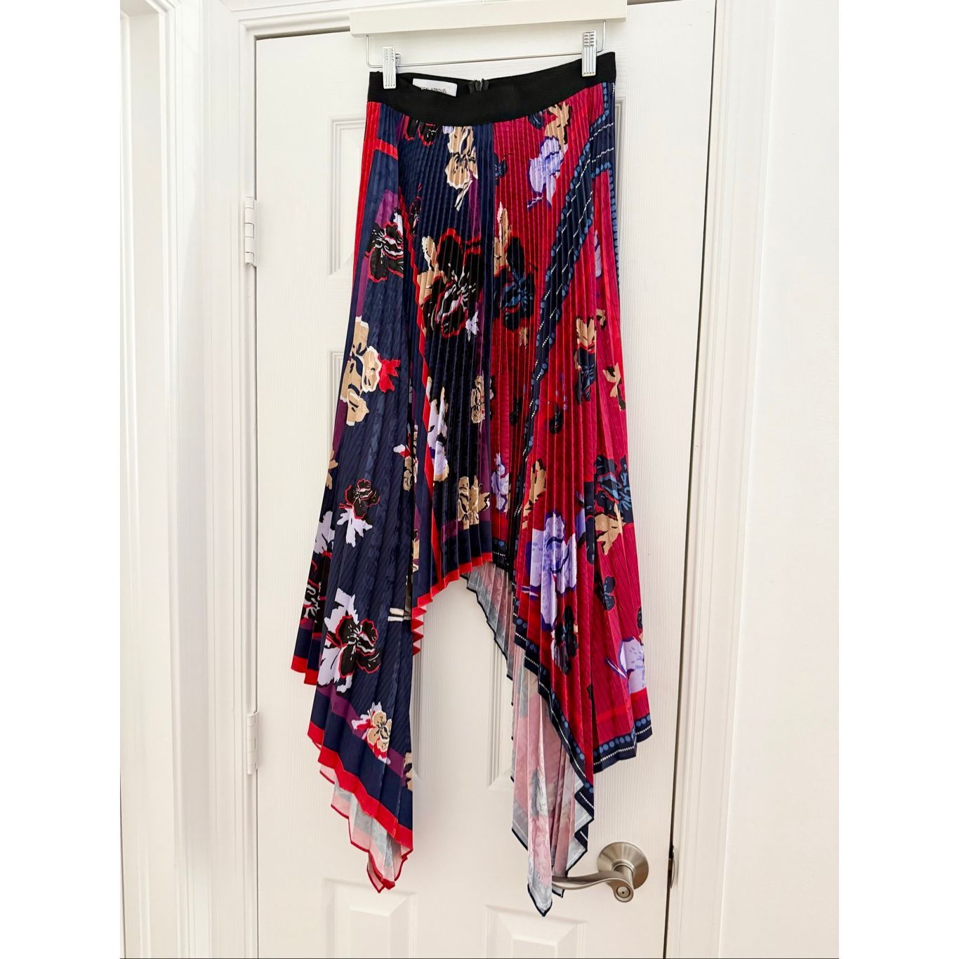 Yigal Azroul Pleated Floral Scarf Print Handkerchief Hem Skirt 2 Azrouel